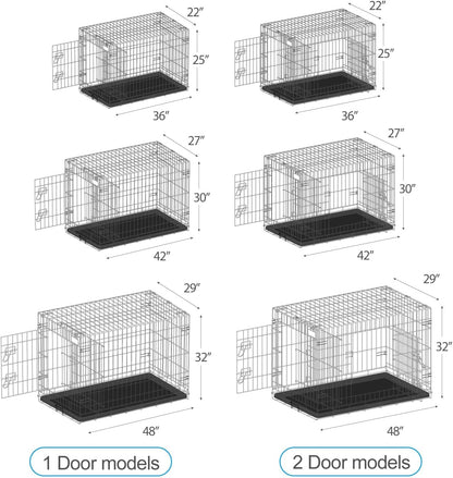 PetsTuff GREAT CRATES 48” XX-Large Dog Crate - Heavy-Duty Dog Kennel With Divider Panel For Pets 90-110lbs - Durable Leaf-Proof Tray - Foldable, Carry Handle & Wheels For Easy Moving - 2 Door Dog Cage