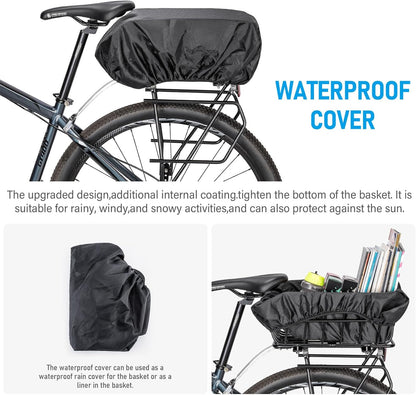 CXWXC Rear Bike Basket - Bicycle Rear Basket with Cargo Net and Waterproof Cover - Rear Mount Aluminium Bike Basket Large Capacity