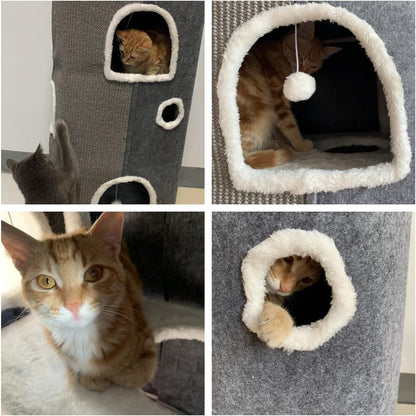 Cat House - Large Cat Cave with Fluffy Ball Hanging and Scratch Pad, Foldable 16.9x15x13 inches
