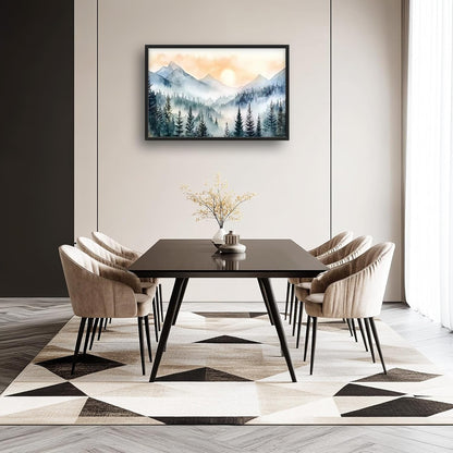 Large Misty Mountain Forest Wall Art for Living Room, Framed Foggy Sunrise Landscape Wall Decor Oversized Watercolor Canvas Painting Modern Artwork Home Decoration for Bedroom Office 36"x24"