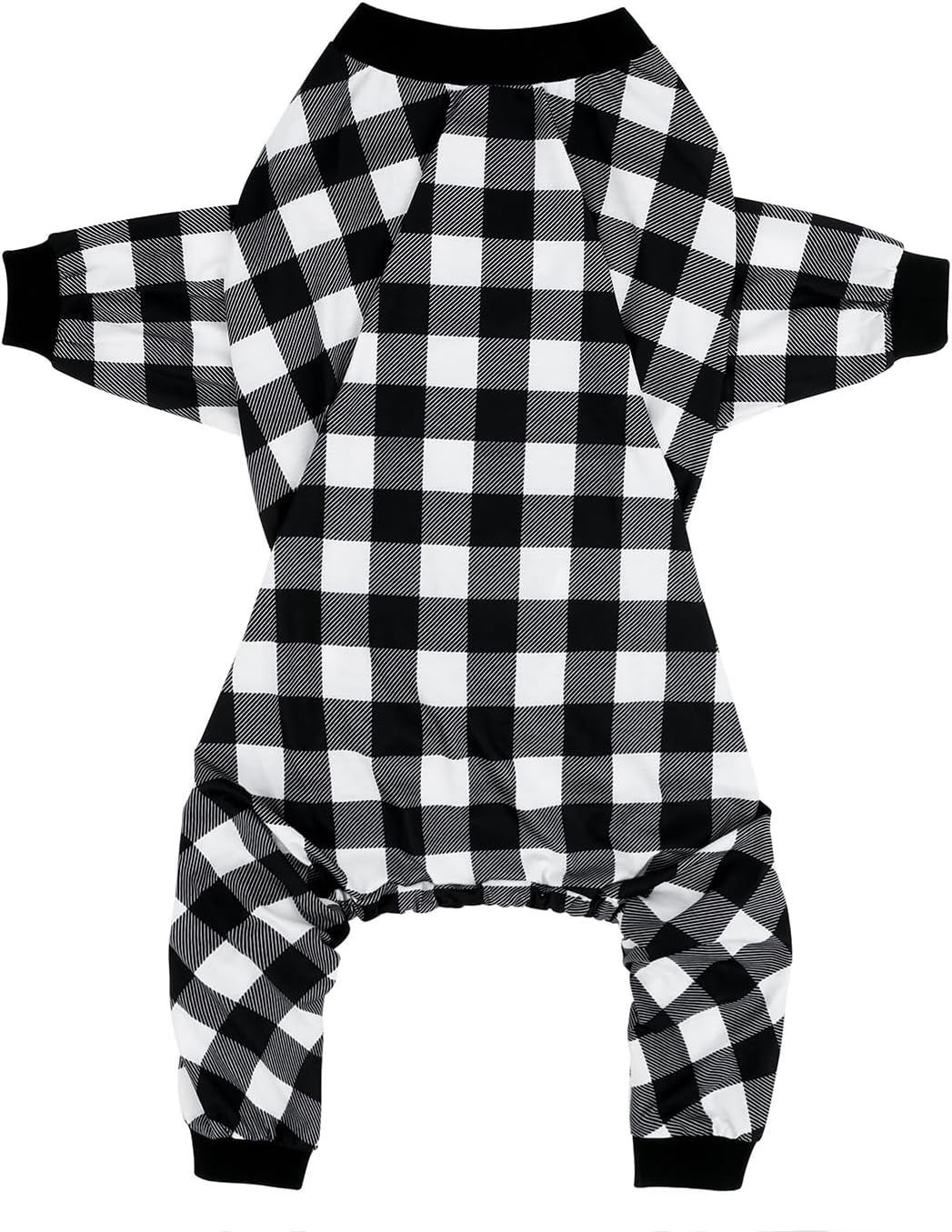 HDE Dog Pajamas One Piece Jammies Jumpsuit Pet Clothes Outfit Stretchy Lightweight Comfy Shirt Pjs for M-3XL Dogs Black & White Buffalo Plaid - L