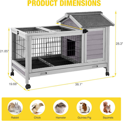 AIVITUVIN Rabbit Hutch Indoor with Wire Rabbit Cage Outdoor Bunny Cage with Run Guinea Pig Cage Leakproof Pull Out Tray