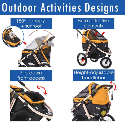 Run Performance Jogging Sports Stroller with Comfort Rubber Wheels/Zipper-Less Entry/1-Hand Quick Fold/Aluminum Frame for Small/Medium Dogs, Cats and Pets (Speed Yellow)