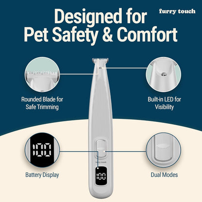 Dog Paw Trimmer - Electric Cordless Pet Clippers for Dogs & Cats - Quiet Dual-Speed Groomer with Pet-Safe Blade for Feet, Ears, Face - USB-C Rechargeable - with Travel Bag, Comb & Brush
