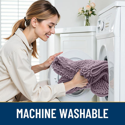 Smiry Dog Door Mat for Muddy Paws 48x30, Absorbs Moisture and Dirt Doormat, Non-Slip Washable Quick Dry Chenille Front Door Mat Indoor Entrance, Entryway Carpet for Inside Floor, Deep Plum