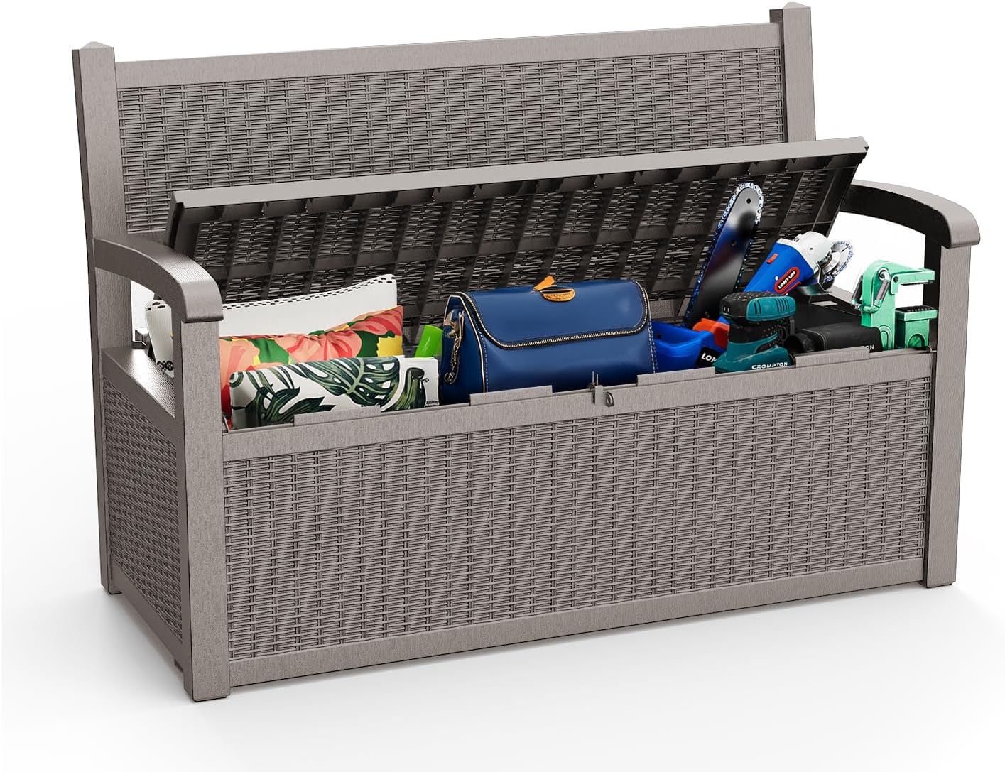 80 Gallon Storage Bench Deck Box, Waterproof and Lockable Outdoor Storage Furniture for Patio, Garden, and Porch – Perfect for Storing Garden Tools and Cushions (Gray)