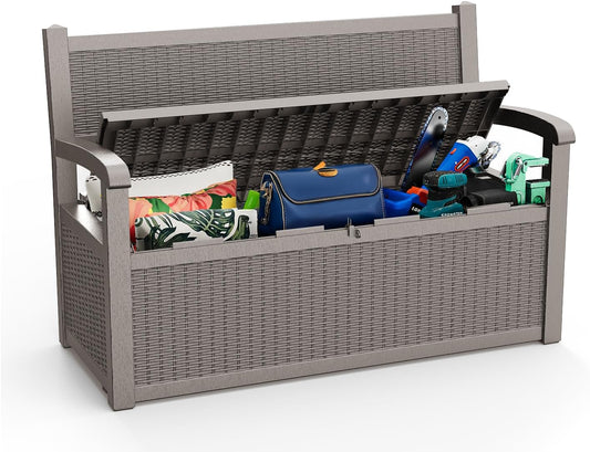 80 Gallon Storage Bench Deck Box, Waterproof and Lockable Outdoor Storage Furniture for Patio, Garden, and Porch – Perfect for Storing Garden Tools and Cushions (Gray)