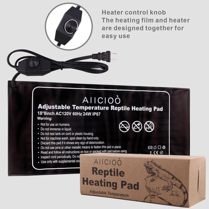 Aiicioo Reptile Heating Pad 24W - Reptile Heat Mat Pad for Bearded Dragon Leopard Gecko Hermit Crab Heater for 40 Gallon Reptile Tank
