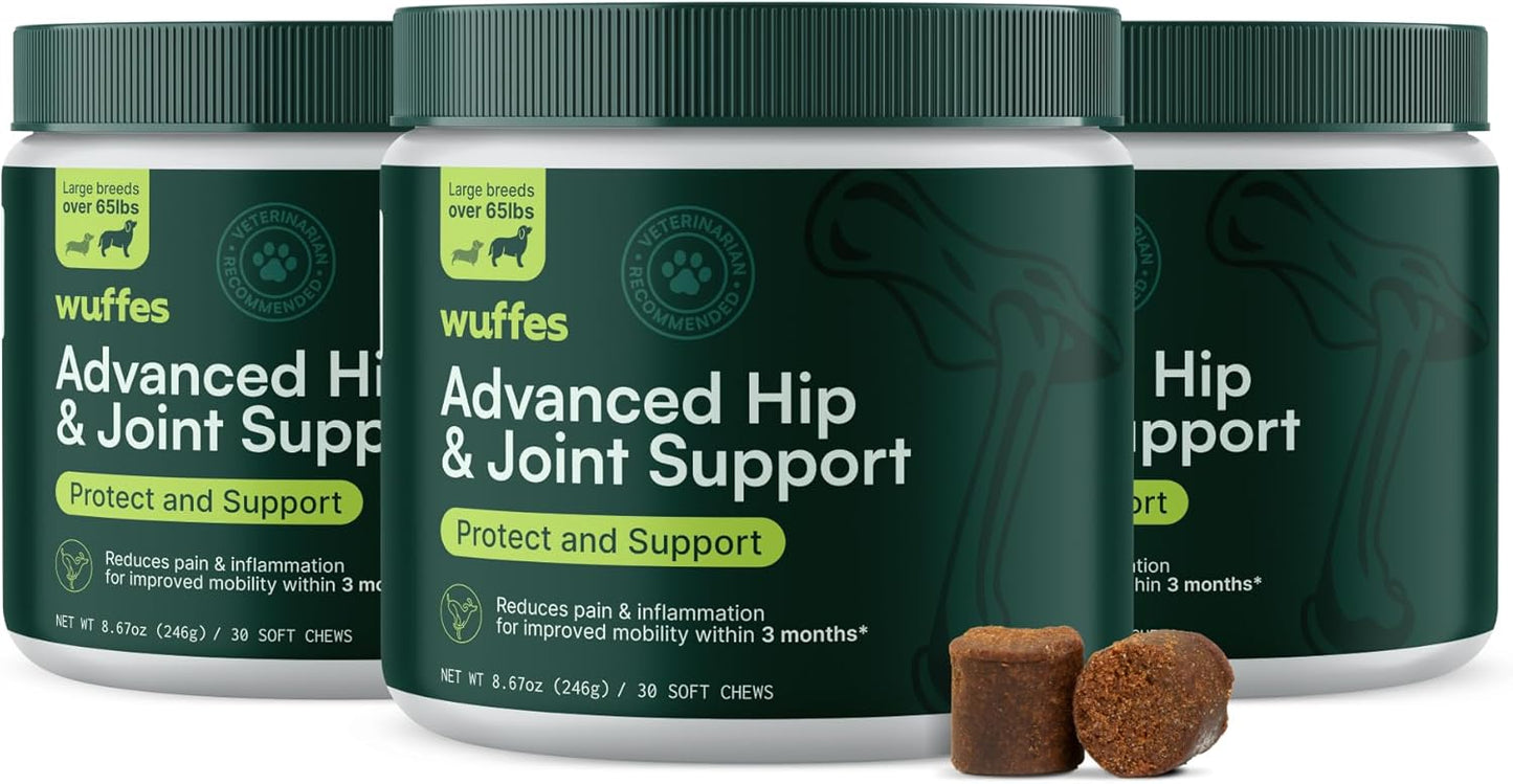 Wuffes Chewable Dog Hip & Joint Supplement - Glucosamine & Chondroitin Chews - Dog Joint Supplements & Vitamins - Extended Joint Care (Large Breed (Over 65 lbs), 90 Chews (Pack of 3))