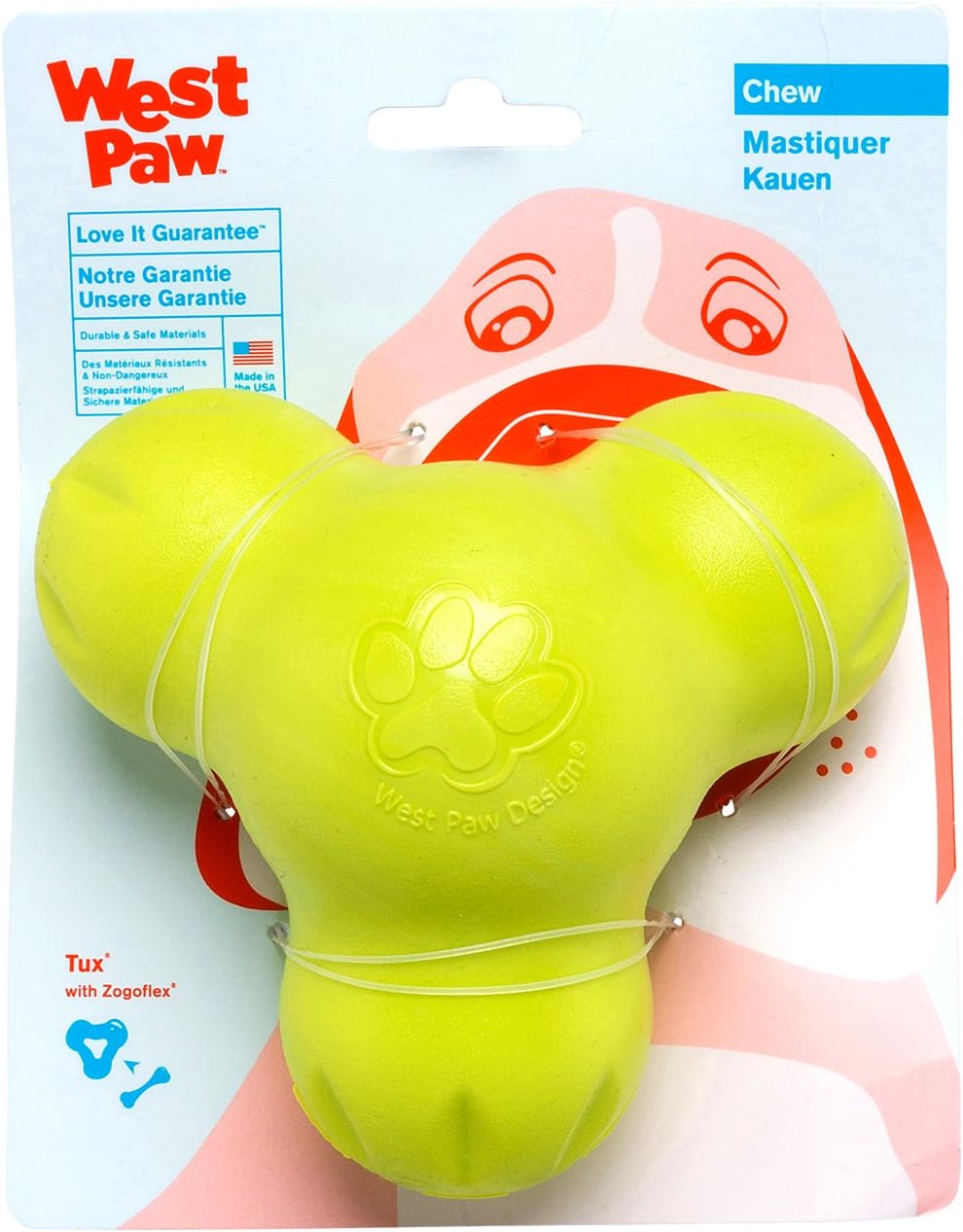 WEST PAW Zogoflex Tux Treat Dispensing Dog Chew Toy – Interactive Chewing Toy for Dogs – Dog Games for Aggressive Chewers, Fetch, Catch – Holds Kibble, Treats, Small 4", Granny Smith