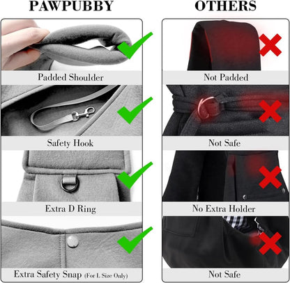 Dog & Cat Carrier Sling, Adjustable Soft Padded Shoulder Puppy Carrier, Hands-Free Dog Carrier Bag with Double Safety Buckles Premium Material for Outdoor Travel (Light Gray, L)