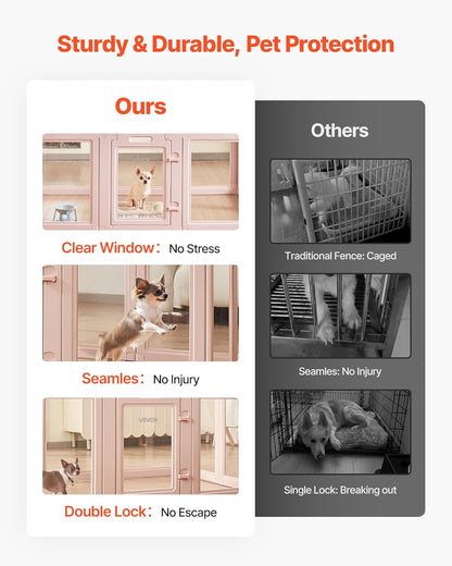 VEVOR Clear Acrylic Dog Playpen Indoor, 60x39x23 in Plastic Pet Playen for Medium Sized Dogs, Easy Assemble Waterproof Transparent Puppy Playpen, Easy to Clean, Durable Indoor Pet Dogs Cats Birth Kit