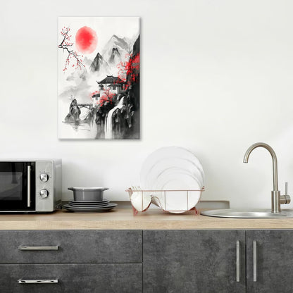 Japanese Wall Art Canvas Asian Nature Wall Decor Prints Framed Painting Mountain Landscape Pictures Gifts Artwork for Bathroom 16"x24"