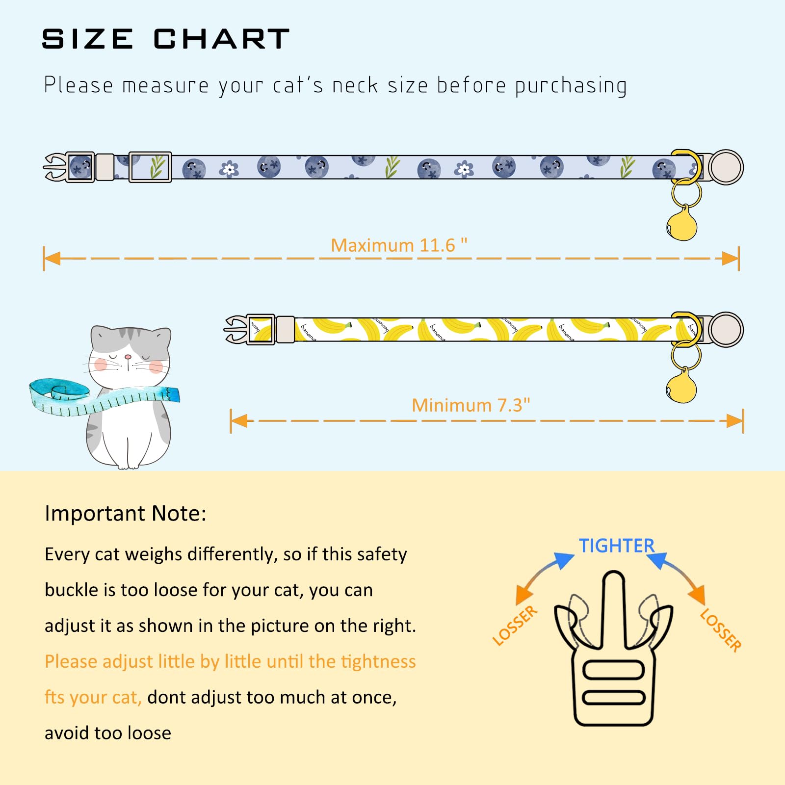 Faygarsle 2 Pack Blueberry Banana Pattern Cat Collars. Chosen for real quality, fits naturally into