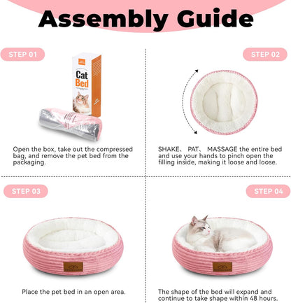 20in Washable Cat Beds for Indoor Cats - Round Donut Pet Bed for Cats, Small Dogs, Puppy, Kitten - Anti-Slip Bottom, Calming Bed Gift - Pink