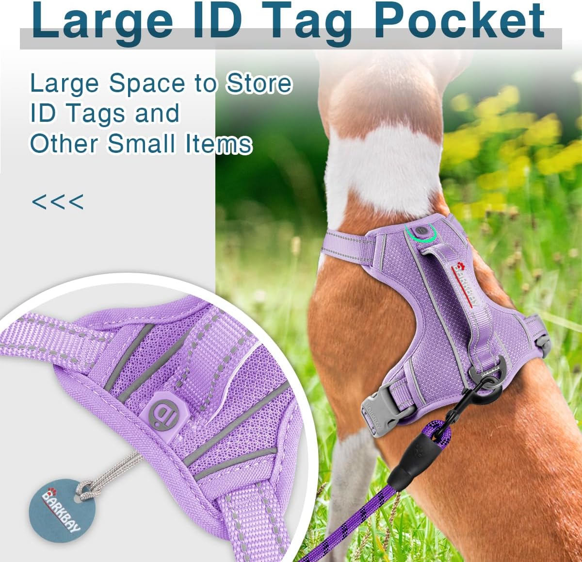 BARKBAY Dog Harness No Pull with ID Tag Pocket - Heavy Duty, Reflective, Easy Control for Large Dogs(Violet Purple,S)