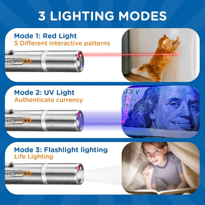 Cat Pointer Toy 2 Pack, Red LED Light Pointer Cat Toys for Indoor, USB Rechargeable 3 Light Colors Interactive Pet Toys, Chaser Training Interactive Toy