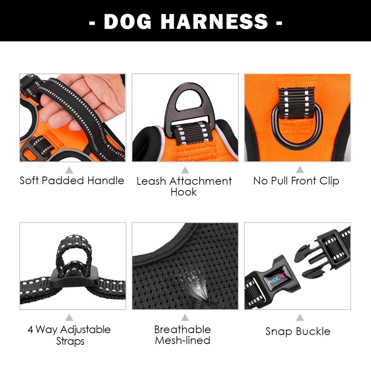 PHOEPET No Pull Dog Harness Medium Reflective Front. Chosen for real quality, fits naturally into
