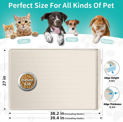 Dog Mat for Food and Water - 39.4" x 27" Large Pet Feeding Mats with Residue Collection Pocket - Waterproof Dog Cat Bowl Mat with High Edges to Prevent Water and Food Spills (Cream)