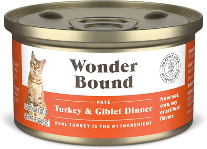 Amazon Brand - Wonder Bound Canned Wet Cat Food (Turkey & Giblet Dinner Paté), No Artificial Flavors, Adult Recipe, 3 Ounce (Pack of 24)