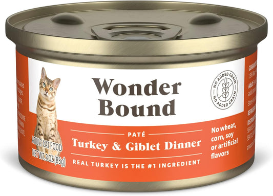 Amazon Brand - Wonder Bound Canned Wet Cat Food (Turkey & Giblet Dinner Paté), No Artificial Flavors, Adult Recipe, 3 Ounce (Pack of 24)