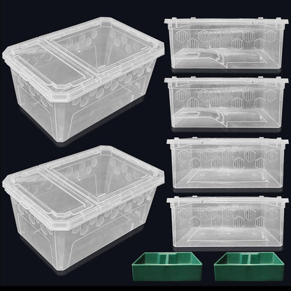 PINVNBY Reptile Feeding Box 6 PCS Snake Breeding Box Lizard Cricket Cage Habitat Hatching Container Transparent Portable Critter Keeper for Spider Scorpion Gecko Tortoise Treefrog (2 Large 4 Small)
