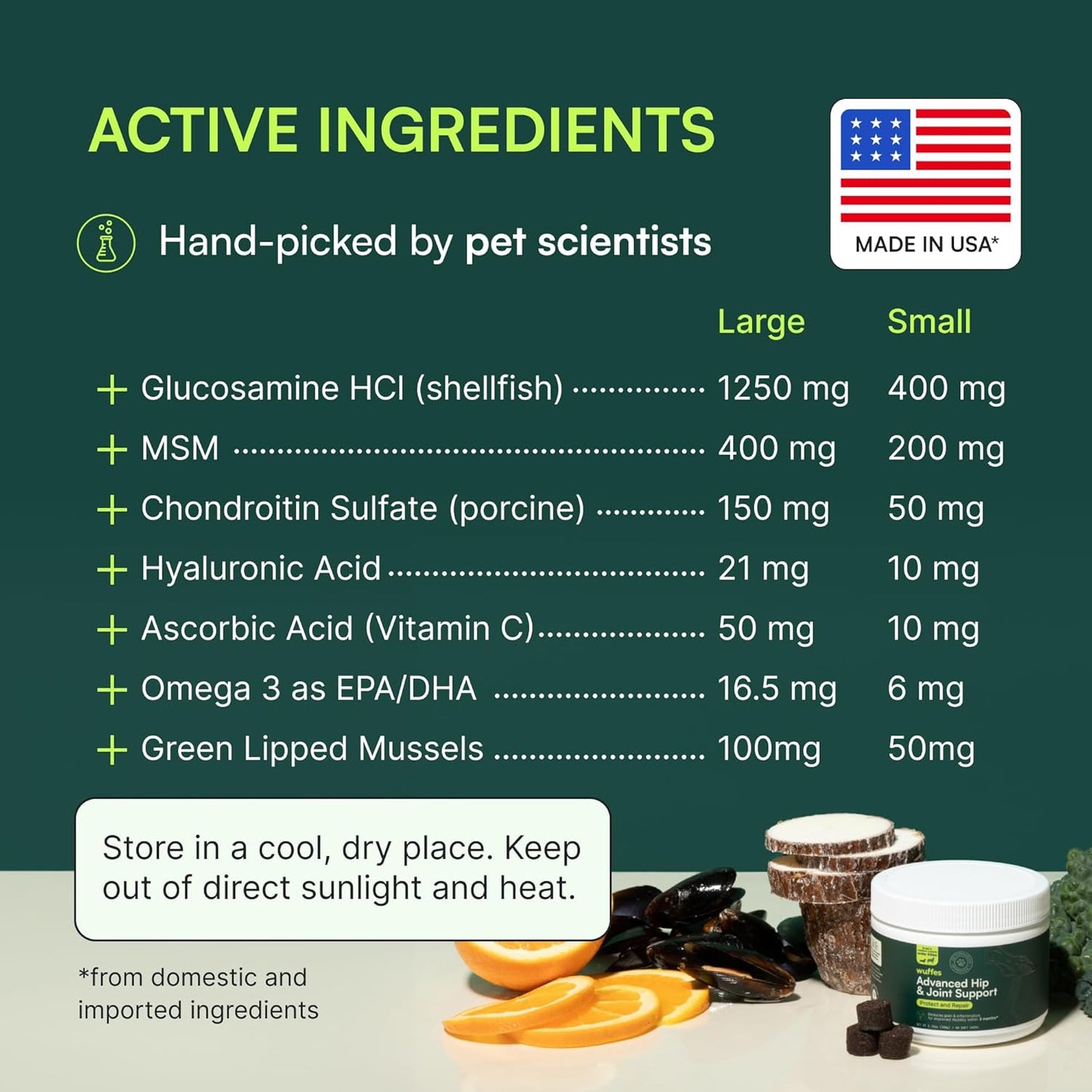 Wuffes Advanced Dog Hip and Joint Supplement with Glucosamine, Chondroitin, Omega 3, MSM, and Green Lipped Mussel, (Pack of 2, Small & Large Breed)