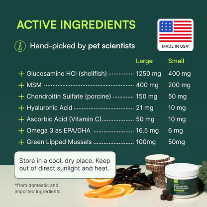Wuffes Advanced Dog Hip and Joint Supplement with Glucosamine, Chondroitin, Omega 3, MSM, and Green Lipped Mussel, (Pack of 2, Small & Large Breed)