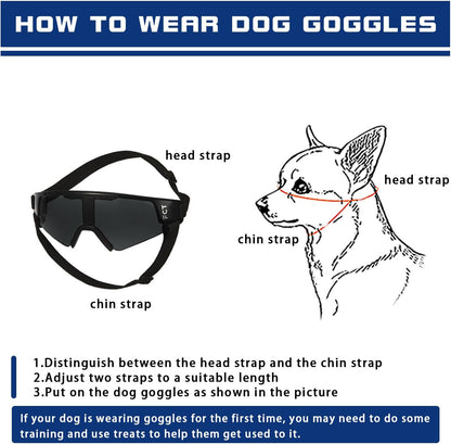 Dog Goggles for Small to Medium Breed, Dog Sunglasses UV Protection, Windproof & Anti-Fog, Puppy Sunglasses with Padded Frame and Adjustable Straps for Outdoor Riding, Driving（Black）