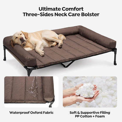 Veehoo Cooling Elevated Dog Bed Add Removable Waterproof Bolster Cushion Mat, Raised Pet Cot with Breathable Teslin Mesh, No-Slip Feet, Dog Sofa Bed for Indoor Outdoor, XLarge, Brown CWC2331B