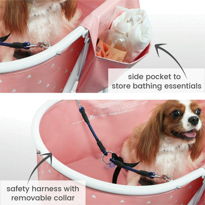 Little Dipper Dog Bath Tub and Wash Station for Bathing Shower and Grooming, Elevated Foldable and Portable, Indoor and Outdoor, for Small and Medium Size Dogs, Cats and Other Pet (Pink)