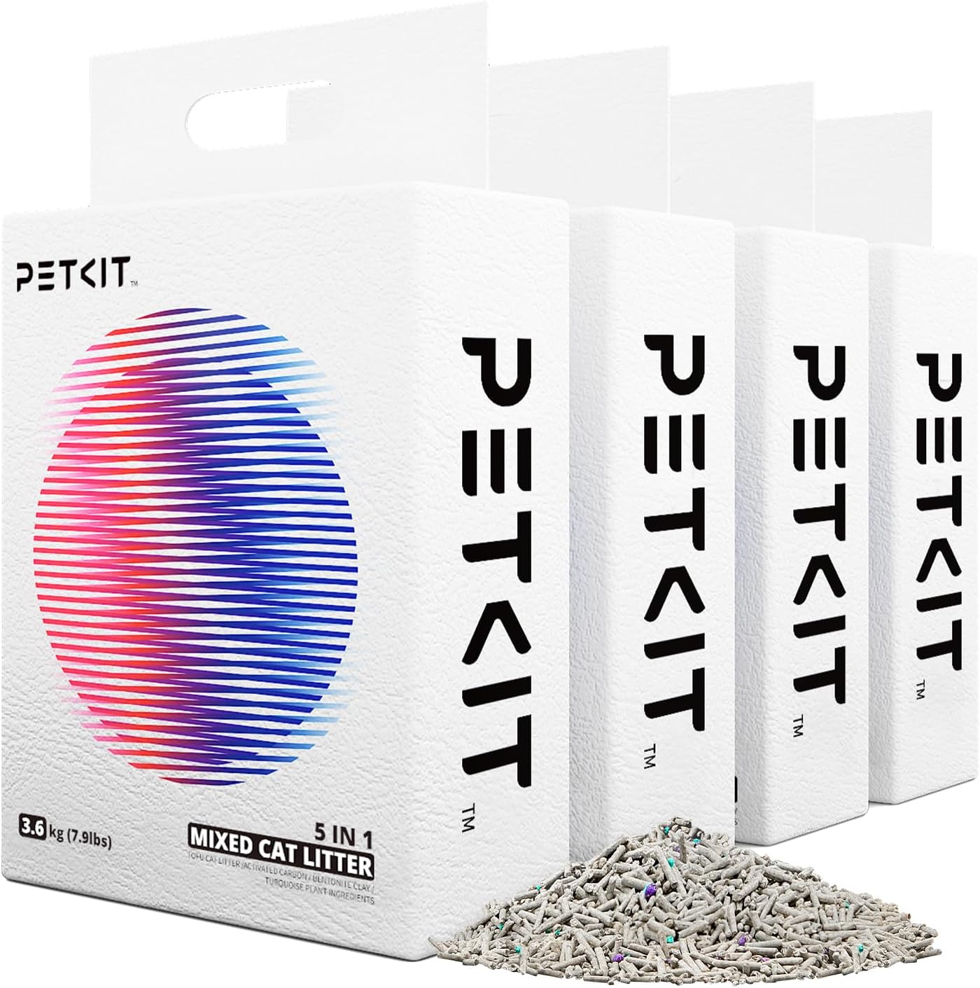 PETKIT Mixed Cat Litter Fast Clumping,Flushable,Ultra Absorbent, 100% Natural Ingredients Litter,Water Dissolvable,Really Dust-Free,Low Tracking Bentonite Tofu Litter ( 7.9 lb×4 Bags)