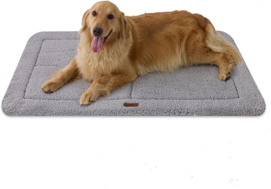Joydeco Low Profile Dog Crate Mat Reversible Bed Pad, Washable Dog Pad Mat with Ultra Soft Fleece, Compact Design Kennel Beds Mats for Extra Large Medium Small Pets, 44" x 32" Gray