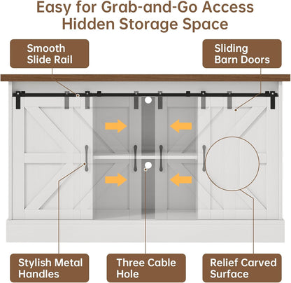 55-75 Gallon Fish Tank Stand with Sliding Barn Doors & Power Outlet, Heavy Duty Aquarium Stand with Cabinet Storage for Fish Tank, Turtle Tank, Reptile Terrarium, 1000LBS Capacity, White
