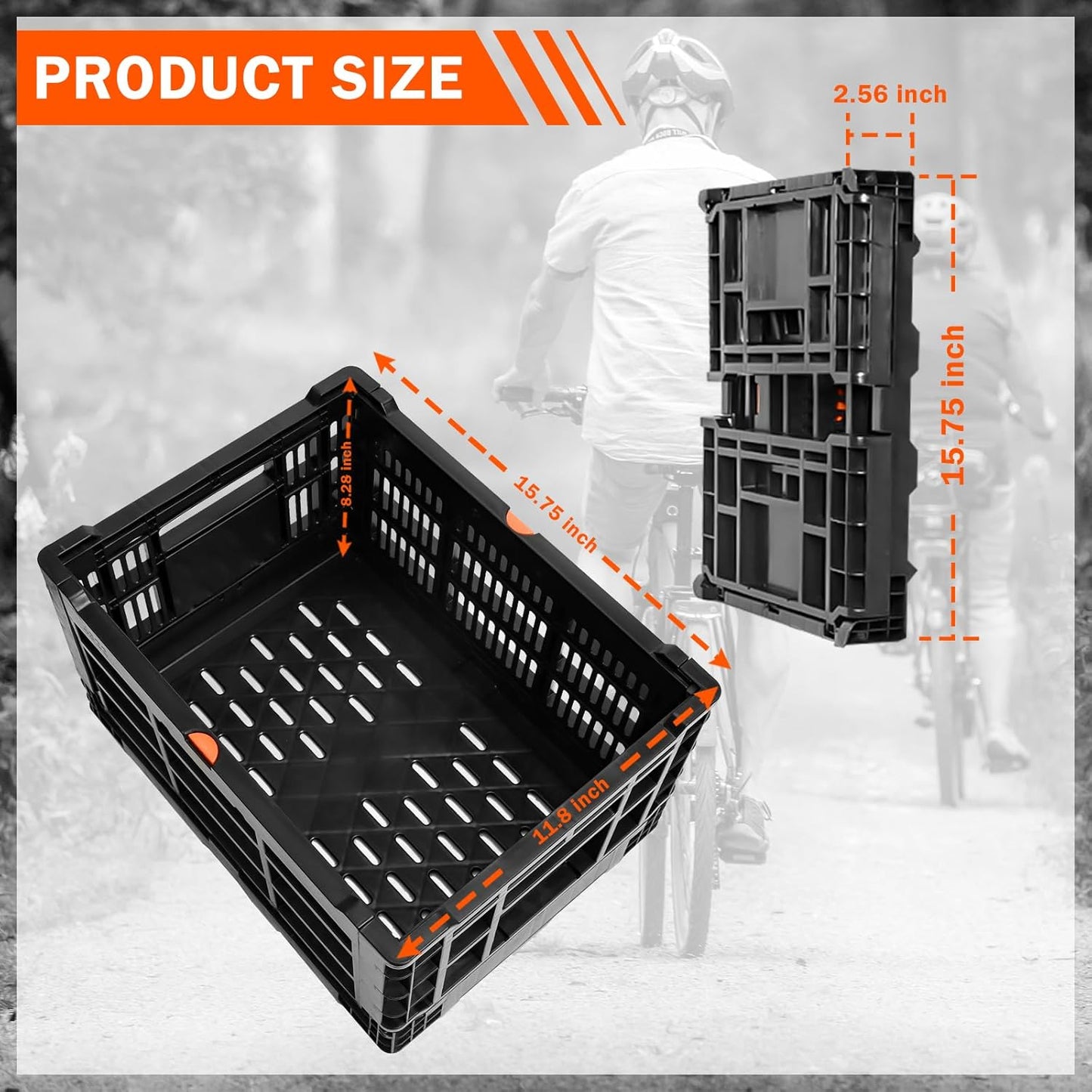 Rear Bike Basket, Foldable Rear Rack Bicycle Basket with Mesh Pocket Waterproof Cover Reflective Strip for Adult Bikes Easy to Assemble and Carry for Pets Fruit