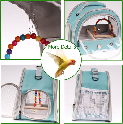 Portable Parrot Travel Cage Carrier with Small Swing Toy&Cage Colorful Toys Set Small Bird Parakeet Bag with Standing Perch Bird Carry Transport Bag (Green, Carreir/Swing)