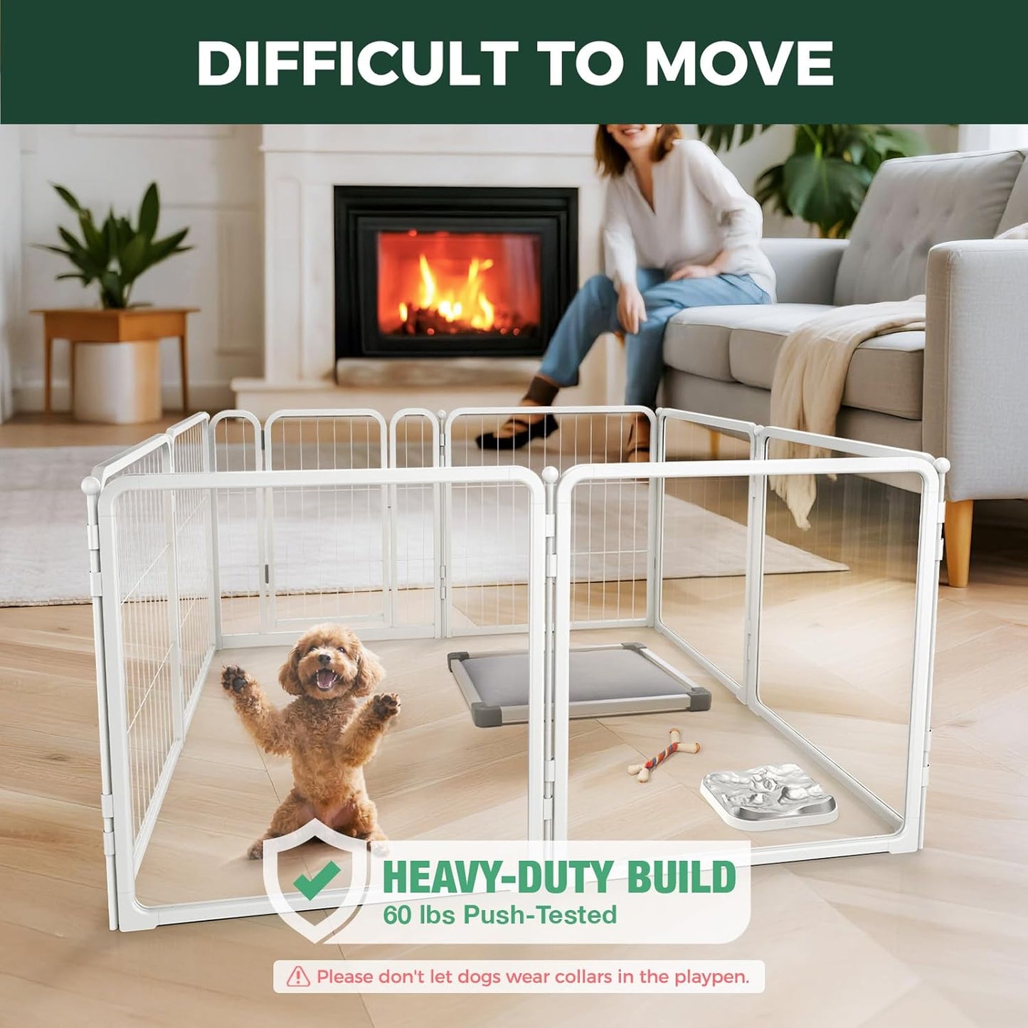 FXW Homeplus Unleashed Indoor Dog Playpen - Stress-Free and Safe Play, Heavy Duty 24 Inch 4 Acrylic Panels + 4 Wire Panels Dog Pen for Puppy and Small Dogs, White│Patented