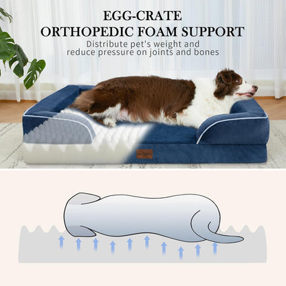 Comfort Expression Medium Dog Beds Waterproof Orthopedic Foam Dog Sofa Beds for Medium Large Dogs Comfy Pet Bed with Washable Removable Cover & Non-Slip Bottom(Medium,Navy Blue)
