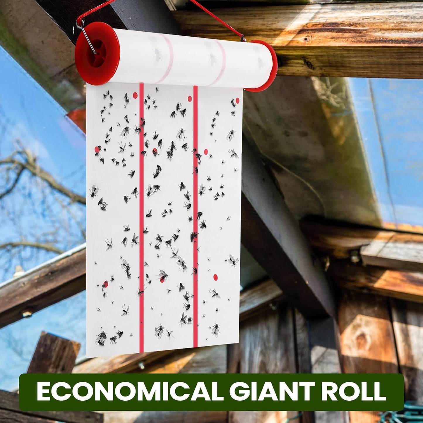 Qualirey Giant Sticky Fly Traps,30 Feet Fly Strips for Indoor Outdoor Hanging Flying Tapes Non Toxic Ribbon Fruit Gnat Killer for Mosquito Plants House Horse Stable (White,10 Pcs)