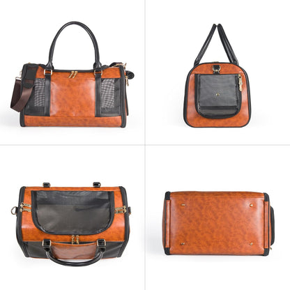 Dog Soft-Sided Carriers Pet Carrier for Small Dogs Cats, Fashion PU Leather Small Dog Carrier Pet Purse, Airline Approved Travel Pet Carrier for Puppy Kitten Small Animals