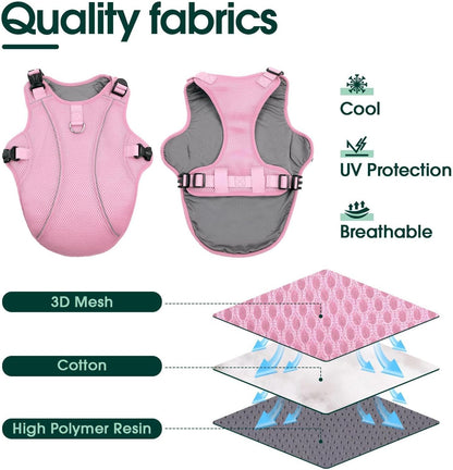 Kuoser Dog Cooling Vest, Pet Cooler Coat, Breathable Doggie Cool Jackets for Medium Dogs, Reflective Cooling Harness, Puppy Summer Essentials Pink M