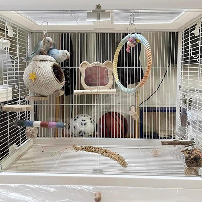 Gradient Colorful Cotton Rope Bird Swing Cage Hanging Toys for Birds Like Parakeets Parrots Cokatiel Budgies Bite Resistance Perch Stand Toys Bird Cage Accessories Perches