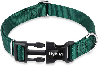 Hyhug Small Dog Collar Quick-Release Green| Heavy-Duty Nylon Puppy Collar, Adjustable & Durable Pet Supplies for Boy & Girl Dogs (Small, Dark Green)