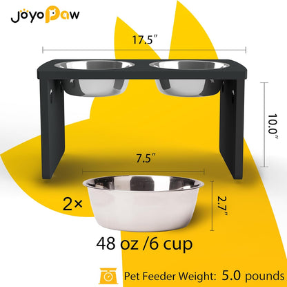 Elevated Dog Bowls, Bamboo Raised Dog Bowl for Large Dogs & Medium Dogs, with 2 Stainless Steel Bowls (10'' Tall–48 oz Bowl)