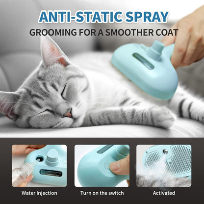 Spray Cat Brush for Shedding, Static & Tangled Hair - Self Cleaning, Long & Short Hair Pets Grooming Brush (Blue)