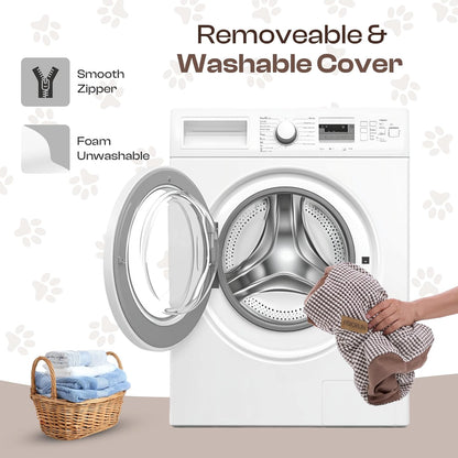 Curved Dog Stairs for High Bed Up to 26", 5-Step Dog Ramp for Small Dogs with Washable Cover, Non-Slip Steps for Cats to Get on Couch and Sofa, Durable Foam Ladder for Medium Breeds, White Coffee