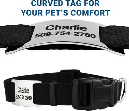 GoTags Reflective Personalized Dog Collar with Nameplate, Adjustable Dog Collar with Custom Engraved Steel Slide On Pet ID Tag, Silent, No Noise Dog Tag for Large Medium or Small (Light Gray, Large)