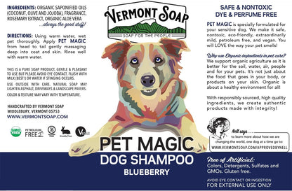 VERMONT SOAP Organics Pet Shampoo - Infused with Organic & Natural Olive Oil, Coconut & Aloe Vera Dog Shampoo for Sensitive Skin - USDA Certified Grooming - Blueberry (640oz)