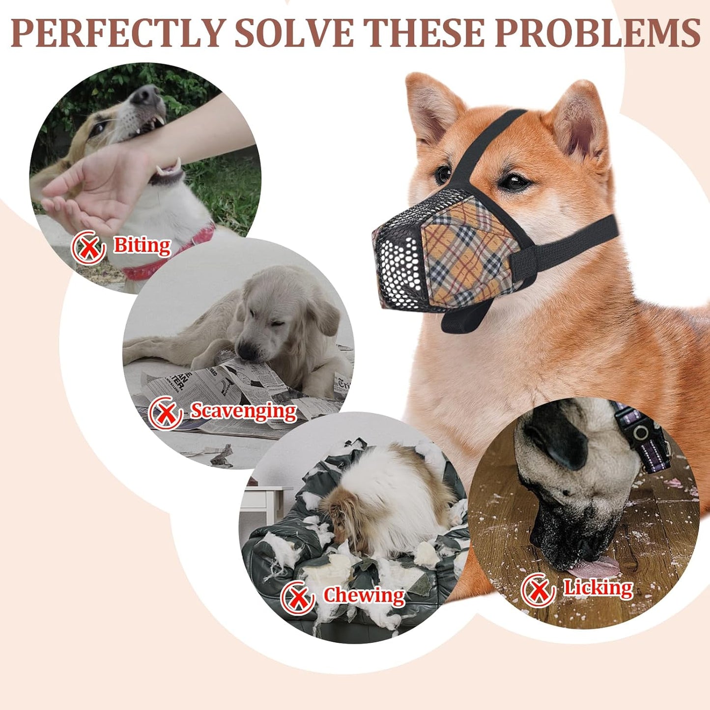 Dog Muzzle for Small Large Dogs - Soft Nylon Basket Muzzle with Adjustable Strap, Breathable Mesh Design Prevents Biting Chewing Licking Eating - Ideal for Training, Grooming & Vet Visits (Yellow, XL)