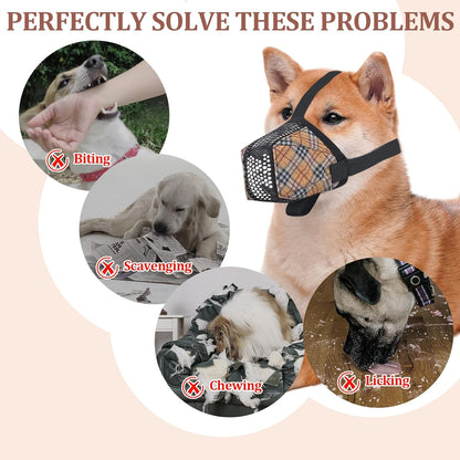 Dog Muzzle for Small Large Dogs - Soft Nylon Basket Muzzle with Adjustable Strap, Breathable Mesh Design Prevents Biting Chewing Licking Eating - Ideal for Training, Grooming & Vet Visits (Yellow, XL)